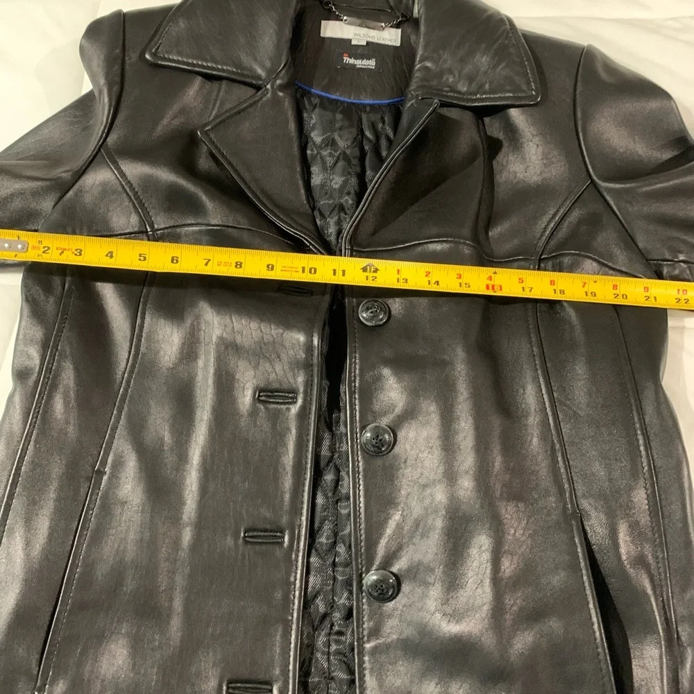 🖤 Like NEW! Wilsons Black Genuine Leather Full Knee Length Coat, L,Large - Picture 8 of 9